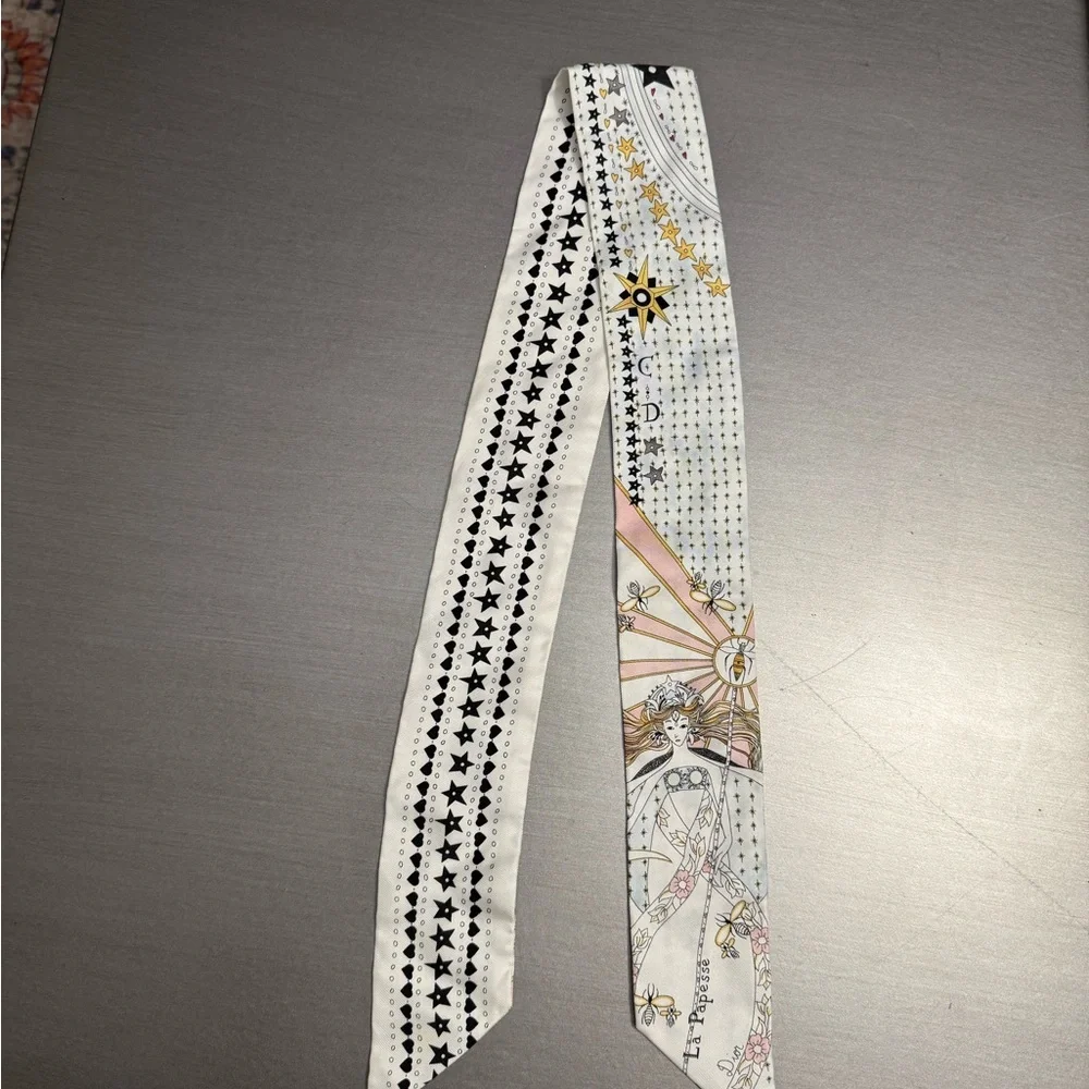 Dior Pink and White Silk Twilly Scarf